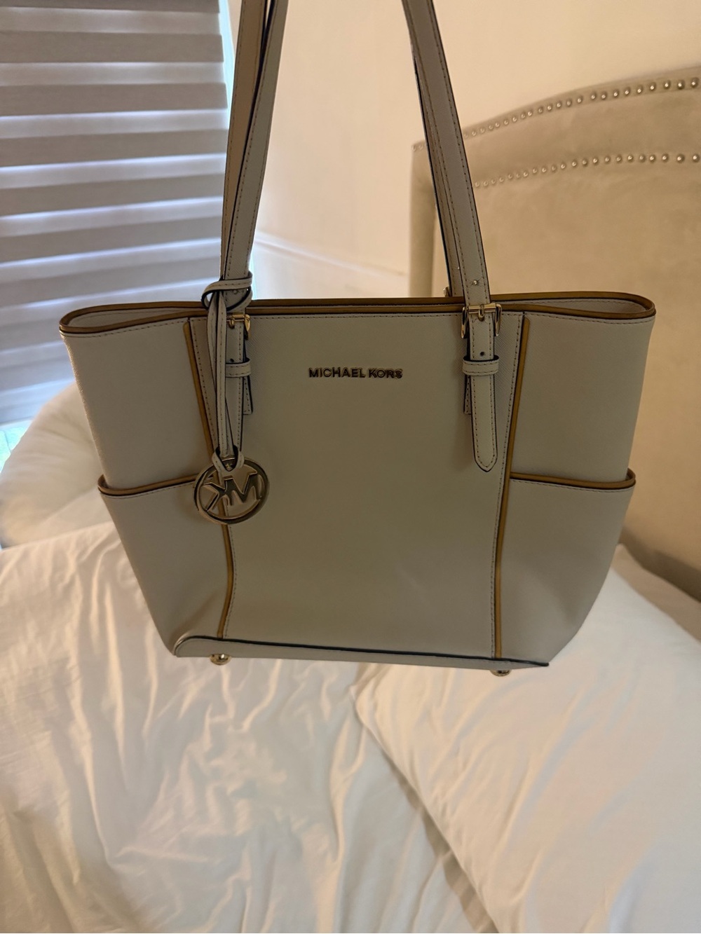 Michael Kors Ivory Tote with Gold Accents